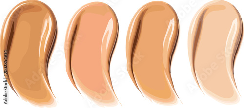 Liquid Foundation Makeup Swatches Set with Creamy Texture and Diverse Skin Tones for Beauty Industry Marketing Cosmetics Product Packaging and Skincare Design Concepts