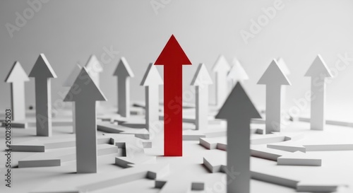 Red Arrow Stands Out Among White Arrows Symbolizing Success.