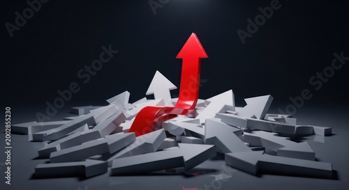 Red Arrow Stands Tall Above Pile of Broken Arrows Symbolizing Success.