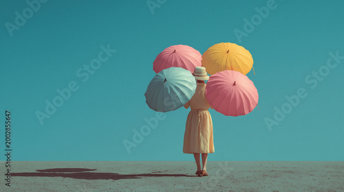 woman in a Minimal Colorful Honeycomb Decoration Inspired by umbrellas