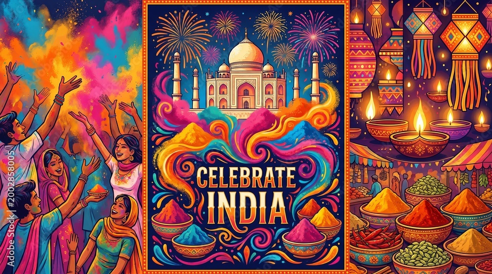 Fototapeta premium The Richness of Indian Culture: Festivals, Colors, and Community Celebrations Shining Bright