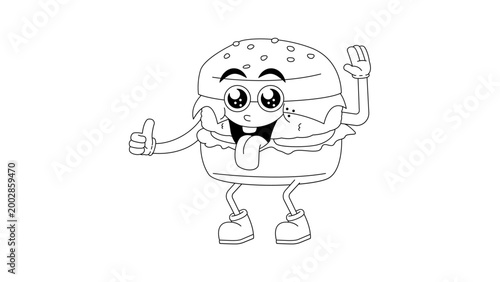 Funny cartoon french fries in a red bucket with a smiling face and thumbs up