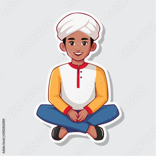 Cartoon boy wearing a turban and traditional Indian clothing