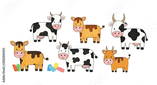 Cartoon Cows Illustration with Various Poses.