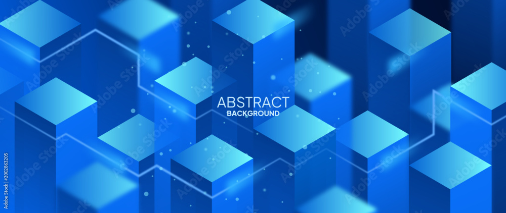 Obraz premium Abstract 3D geometric blocks representing the fields of business finance, business technology, cloud storage, cybersecurity, and digital infrastructure. A 3D cube data background illustrating blockcha