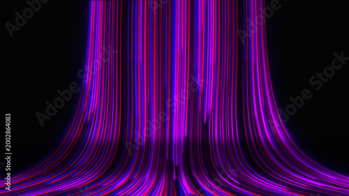Abstract glowing lines radiate energy in futuristic dark space design