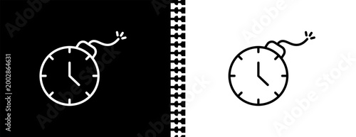 time bomb with clock UI outline icon in black and white mode - army and war collection.