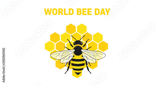 World Bee Day Illustration with Bee and Honeycomb Background