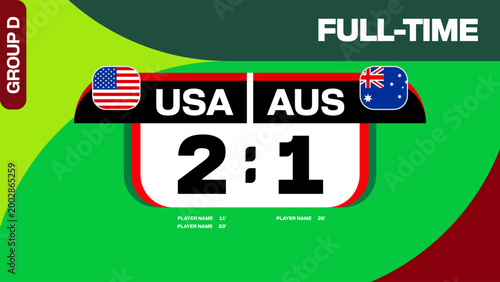 USA vs Australia Football 2026 match scoreboard for Group D tournament results announcement.