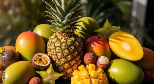 Tropical fruits arrangement with pineapple