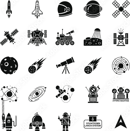 Space Exploration Vector Icons Set Isolated Transparent Background