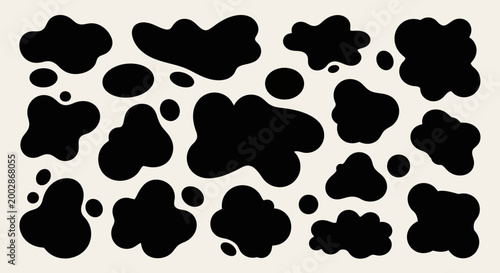 Black Cow Print Pattern Set Organic Animal Spots Vector Shapes