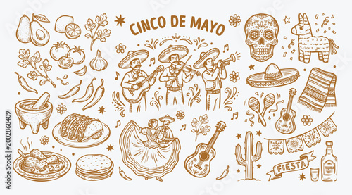 Mexican Culture and Cinco de Mayo Celebration Doodle Set