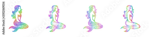 Colorful sketch mermaid icon design set
