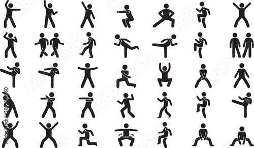 Fitness Exercise Silhouettes – Aerobic Workout, Cardio, and Bodyweight Training Poses.
