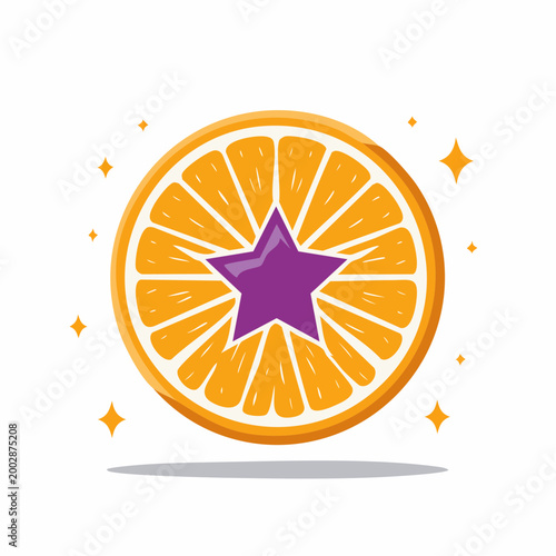 Orange Slice with Purple Star and Sparkles