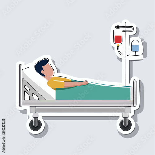 Patient Lying in Hospital Bed with IV Drip