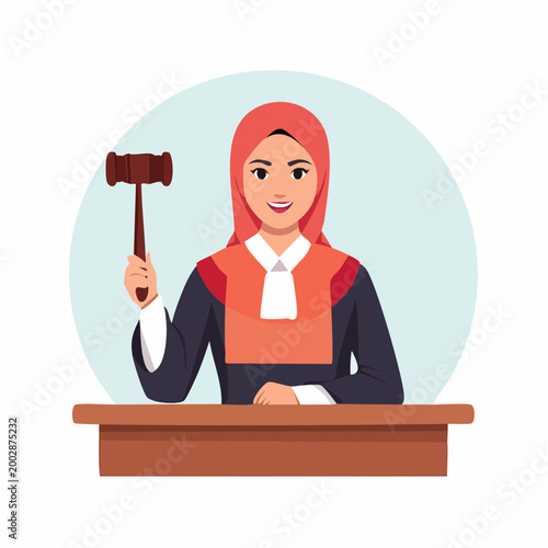 Muslim Judge Holding Gavel in Courtroom