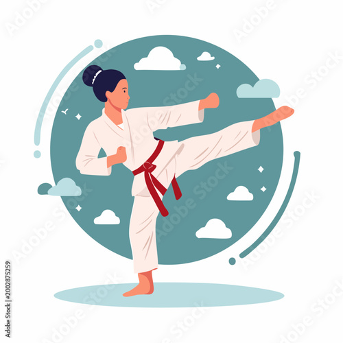 Martial Arts Woman Performing High Kick