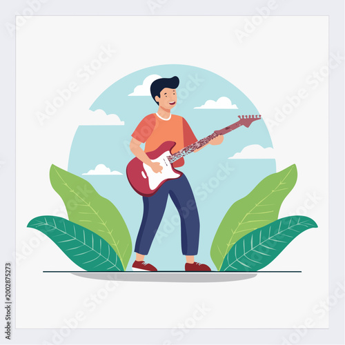 Man Playing Electric Guitar Outdoors