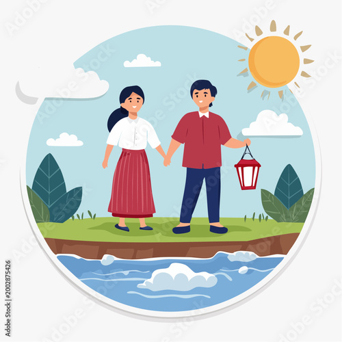 Couple Holding Hands Outdoors with Lantern