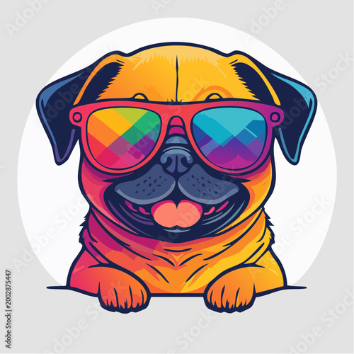 Cool Pug Wearing Colorful Sunglasses