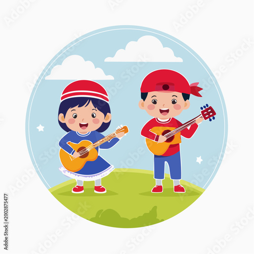 Children Playing Guitars Outdoors