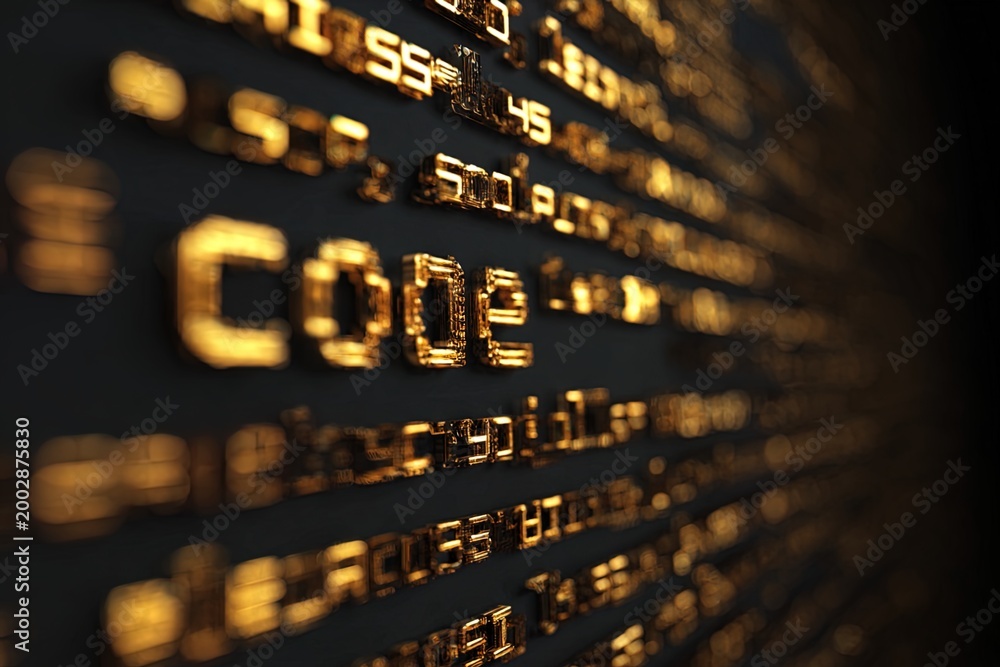 Fototapeta premium Binary code digital background in macro closeup, abstract data and technology concept. Ai Generative