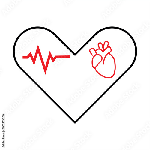 Heart symbol outline enclosing a red electrocardiogram pulse line and anatomical organ