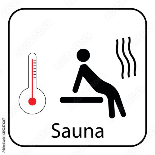 Sauna icon showing a person relaxing with thermometer and steam