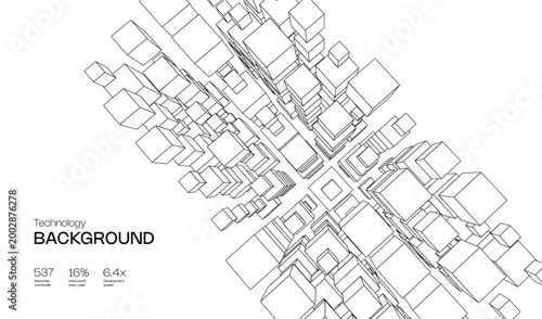 Abstract vector cube for 3d geometric design element and background technology block. Concept blue box for illustration network business and digital futuristic big data. Abstract ai blockchain.