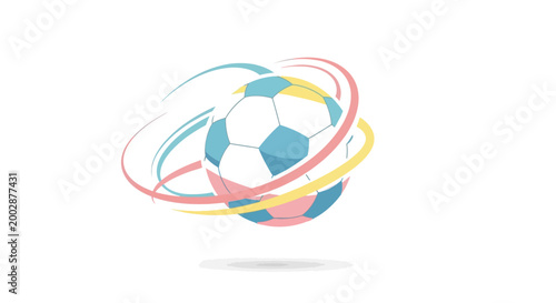 Soccer ball with colorful swirling lines.