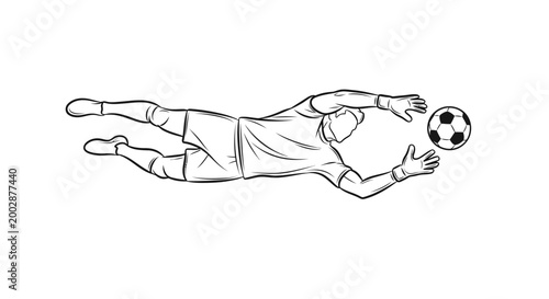 Soccer player diving to catch ball.