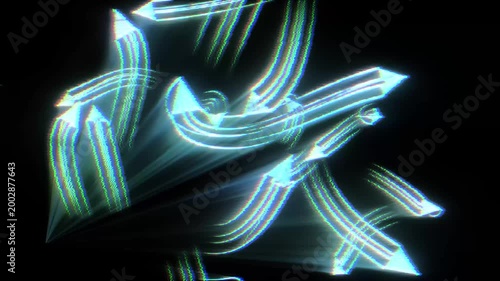 Holographic light arrows. Background of movement with glitches. A futuristic digital arrow stream, a cycle of cyber failures.