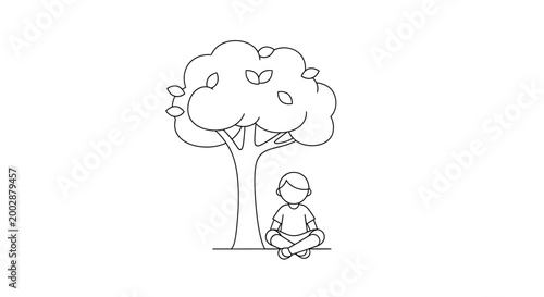 Person meditating under a tree.