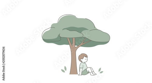 Child Sitting Under a Tree Reading.