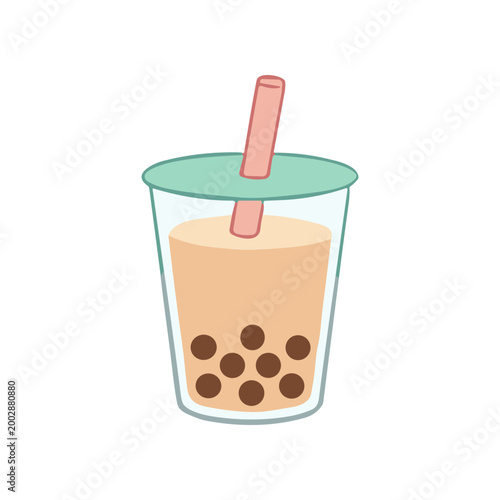 Boba tea with bubble and straw.