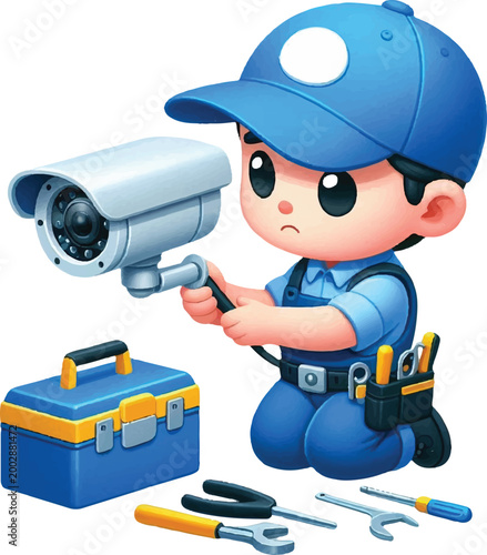 Cartoon flat vector IT technician