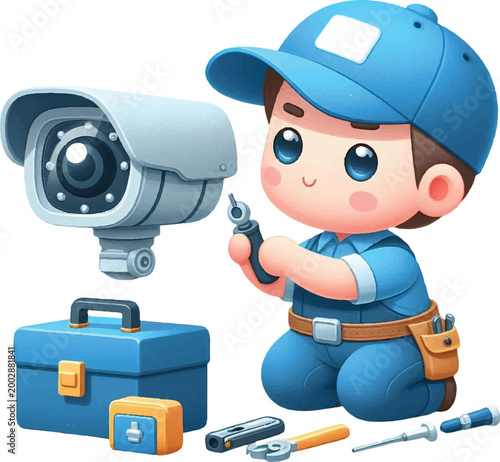 Cartoon flat vector IT technician