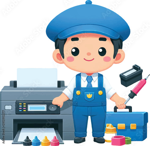 Cartoon flat vector IT technician
