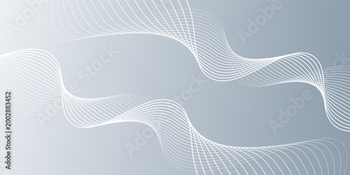Gray and white abstract background with flowing particles. Digital future technology concept.
