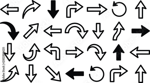 Collection of black and white arrow pointing in various directions and styles symbol navigation pointer