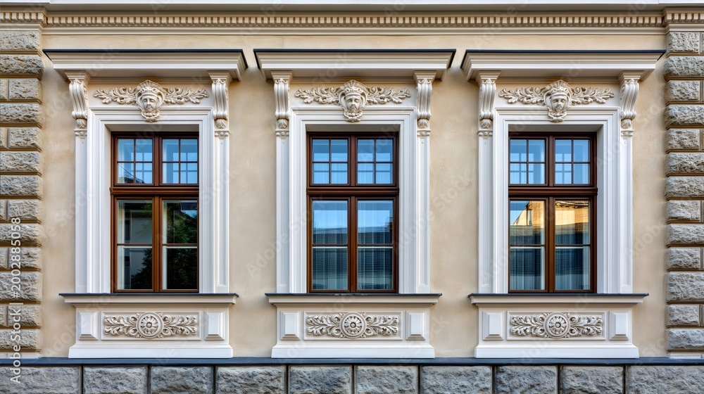 Obraz premium Ornate renaissance revival building facade with decorative windows