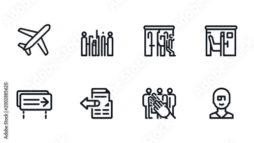 Photos Journey Icons: Streamlined icons depicting the various facets of a journey, from transportation and check-in to guidance and passenger interactions, are displayed on this graphic