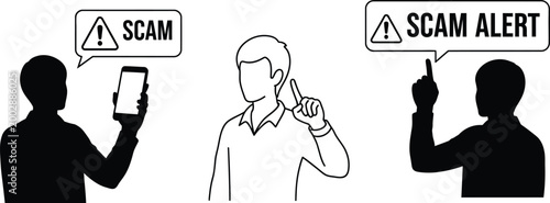 Person warning about phone scam alert isolated on white background, Vector