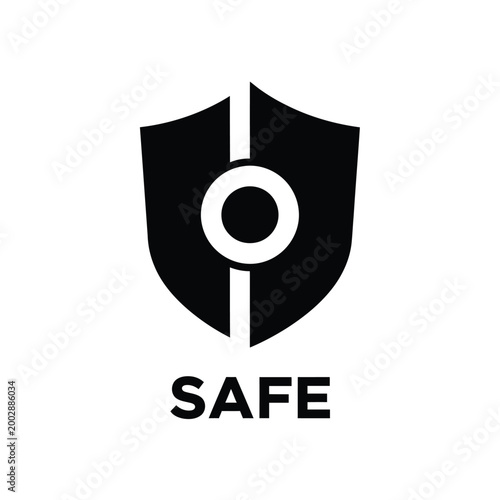 black shield icon with circular center and text safe isolated on a white background high quality professional detailed modern elegant