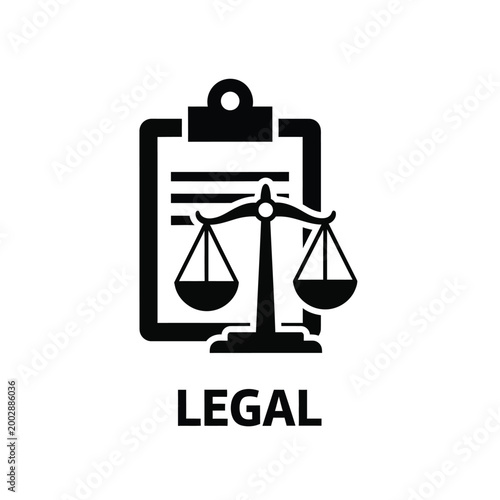 legal icon featuring a clipboard with scales of justice black silhouette on a white background high quality professional detailed modern