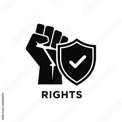 raised fist and shield icon with checkmark symbol on white background rights concept high quality professional detailed modern elegant stylish