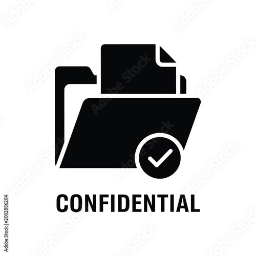 folder icon with checkmark symbol black silhouette on a white background confidential label included high quality professional detailed modern elegant