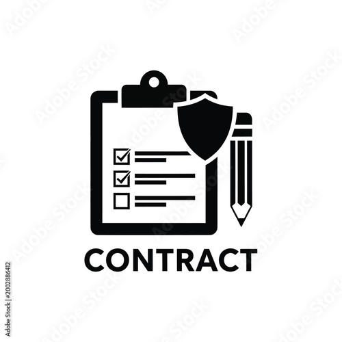 contract icon with checklist shield and pencil on a white background high quality professional detailed modern elegant stylish clean crisp